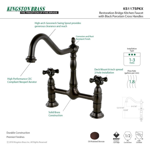 KS1175PKX Duchess Bridge Kitchen Faucet, Oil Rubbed Bronze